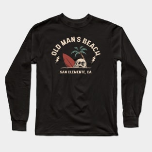 Vintage Surfing Old Man's Beach San Clemente California // Retro Surf Skull Long Sleeve T-Shirt